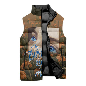 Toni Morrison Sleeveless Puffer Jacket Floral Themed Design Featuring The Bluest Eye Cover Art Thought-Provoking Quote - African Pride