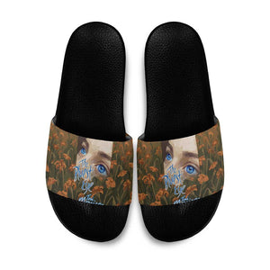 Toni Morrison Slide Sandals Floral Themed Design Featuring The Bluest Eye Cover Art Thought-Provoking Quote - African Pride