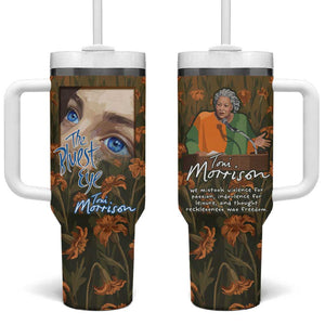 Toni Morrison Tumbler With Handle Floral Themed Design Featuring The Bluest Eye Cover Art Thought-Provoking Quote - African Pride