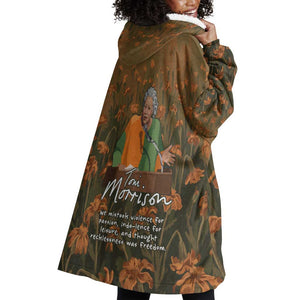Toni Morrison Wearable Blanket Hoodie Floral Themed Design Featuring The Bluest Eye Cover Art Thought-Provoking Quote - African Pride