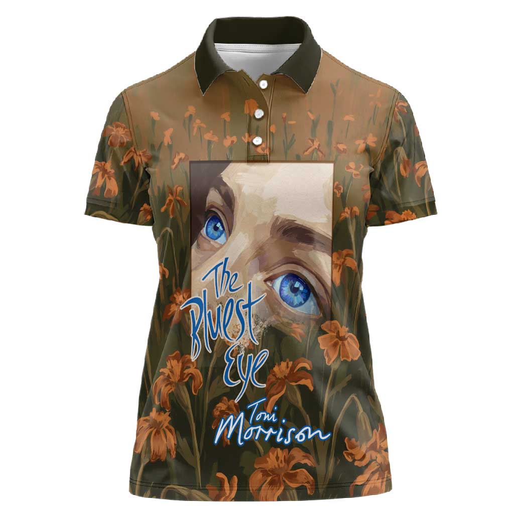 Toni Morrison Women Polo Shirt Floral Themed Design Featuring The Bluest Eye Cover Art Thought-Provoking Quote - African Pride