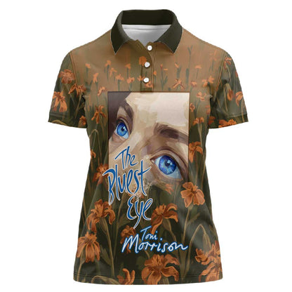 Toni Morrison Women Polo Shirt Floral Themed Design Featuring The Bluest Eye Cover Art Thought-Provoking Quote - African Pride