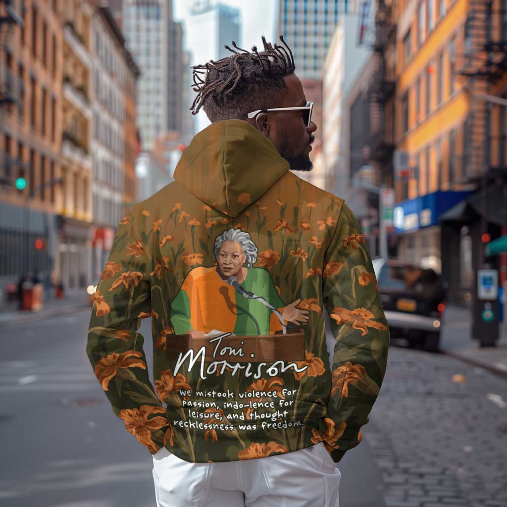 Toni Morrison Zip Hoodie Floral Themed Design Featuring The Bluest Eye Cover Art Thought-Provoking Quote - African Pride