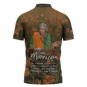 Toni Morrison Zipper Polo Shirt Floral Themed Design Featuring The Bluest Eye Cover Art Thought-Provoking Quote - African Pride