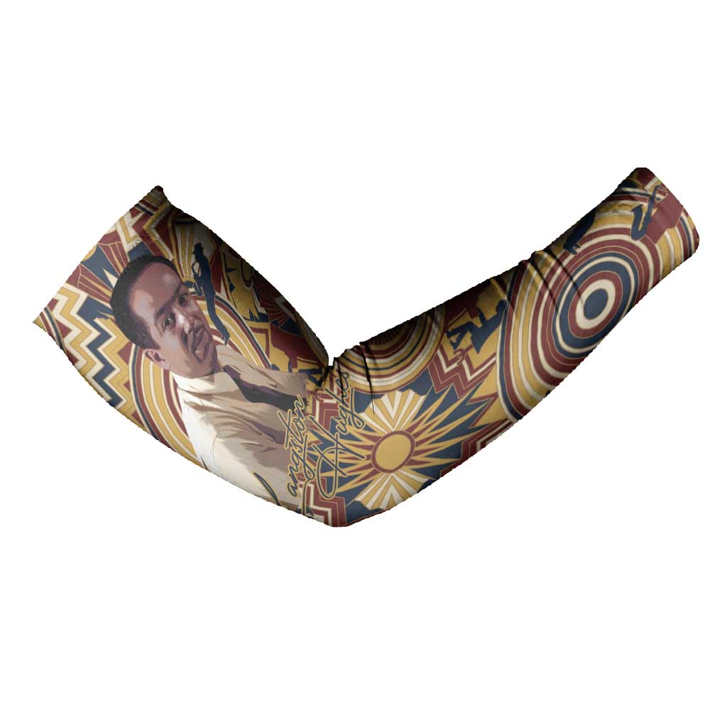Langston Hughes Arm Sleeves Vibrant Jazz Age Pattern - Typewriter and Silhouettes Celebration of Harlem Renaissance - African Pride