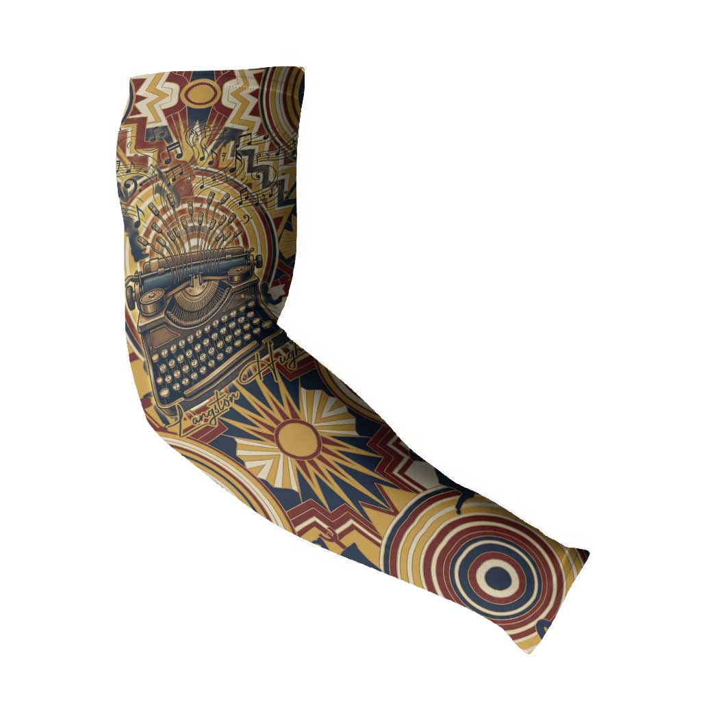 Langston Hughes Arm Sleeves Vibrant Jazz Age Pattern - Typewriter and Silhouettes Celebration of Harlem Renaissance - African Pride