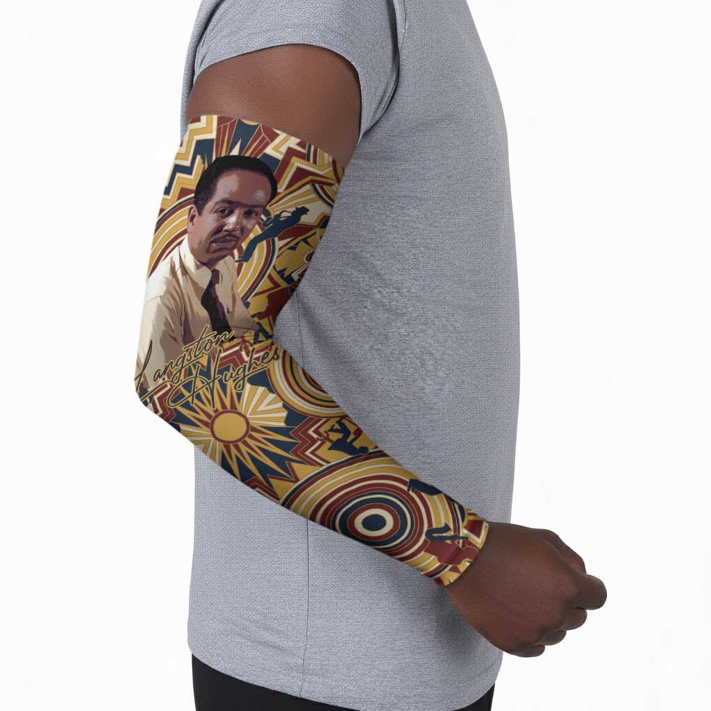 Langston Hughes Arm Sleeves Vibrant Jazz Age Pattern - Typewriter and Silhouettes Celebration of Harlem Renaissance - African Pride