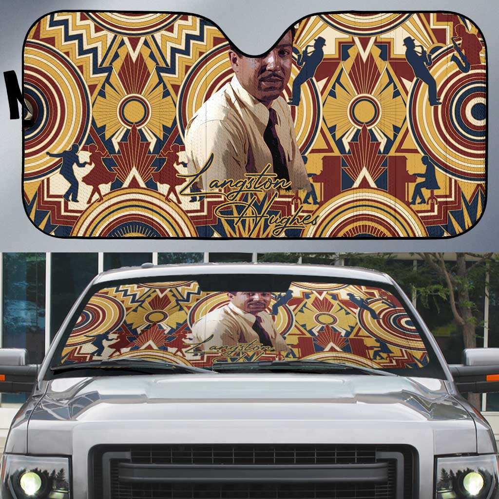 Langston Hughes Auto Sun Shade Vibrant Jazz Age Pattern - Typewriter and Silhouettes Celebration of Harlem Renaissance - African Pride