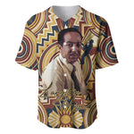 Langston Hughes Baseball Jersey Vibrant Jazz Age Pattern - Typewriter and Silhouettes Celebration of Harlem Renaissance - African Pride