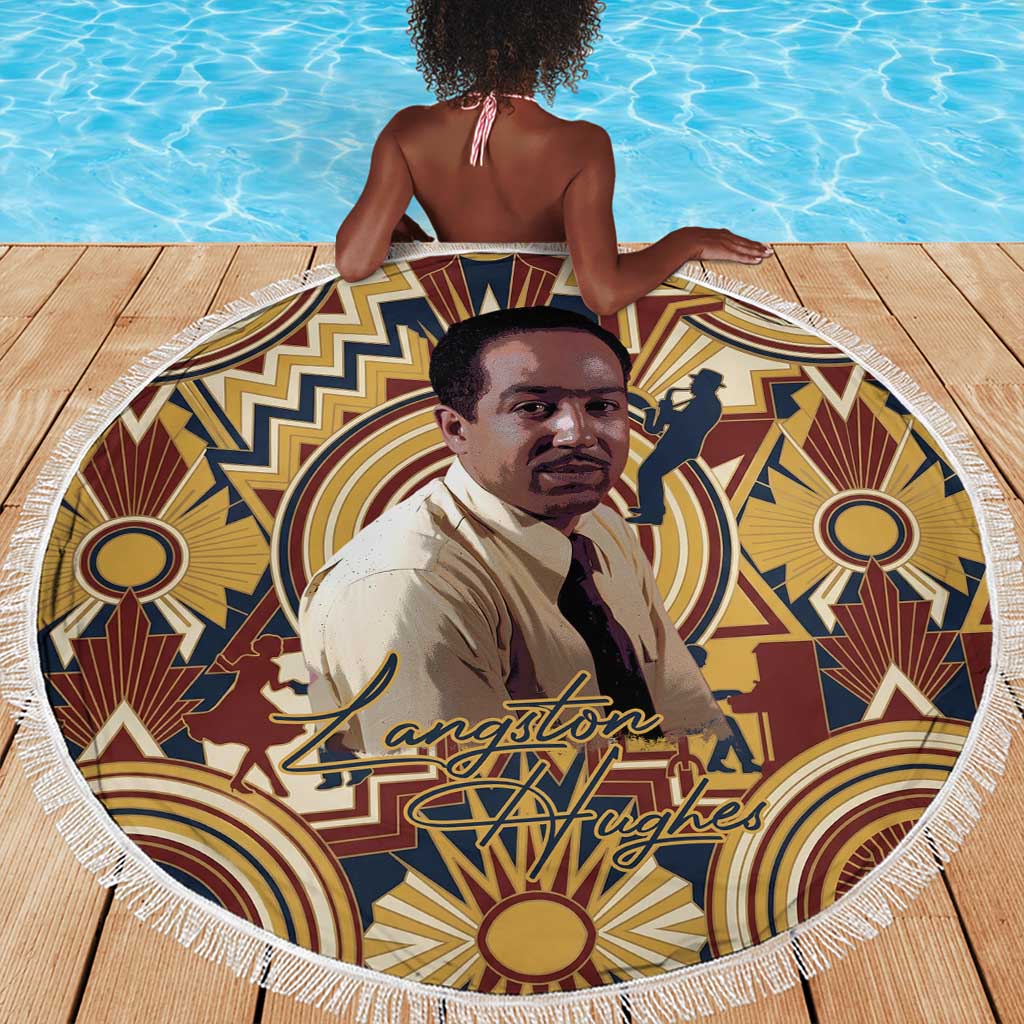 Langston Hughes Beach Blanket Vibrant Jazz Age Pattern - Typewriter and Silhouettes Celebration of Harlem Renaissance - African Pride