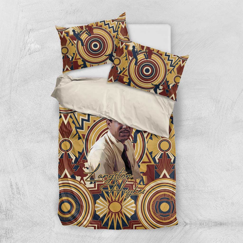 Langston Hughes Bedding Set Vibrant Jazz Age Pattern - Typewriter and Silhouettes Celebration of Harlem Renaissance - African Pride