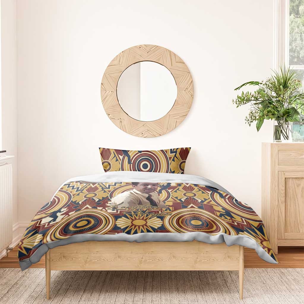 Langston Hughes Bedding Set Vibrant Jazz Age Pattern - Typewriter and Silhouettes Celebration of Harlem Renaissance - African Pride