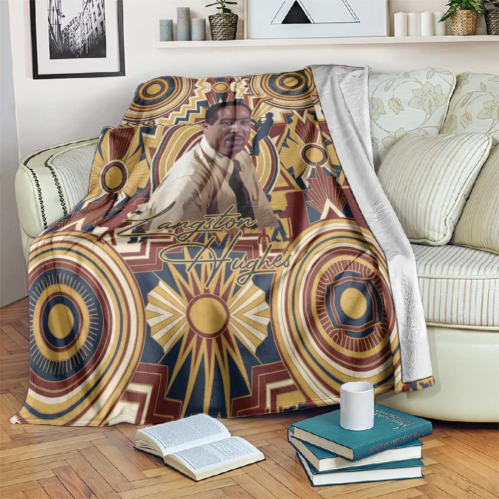Langston Hughes Blanket Vibrant Jazz Age Pattern - Typewriter and Silhouettes Celebration of Harlem Renaissance - African Pride