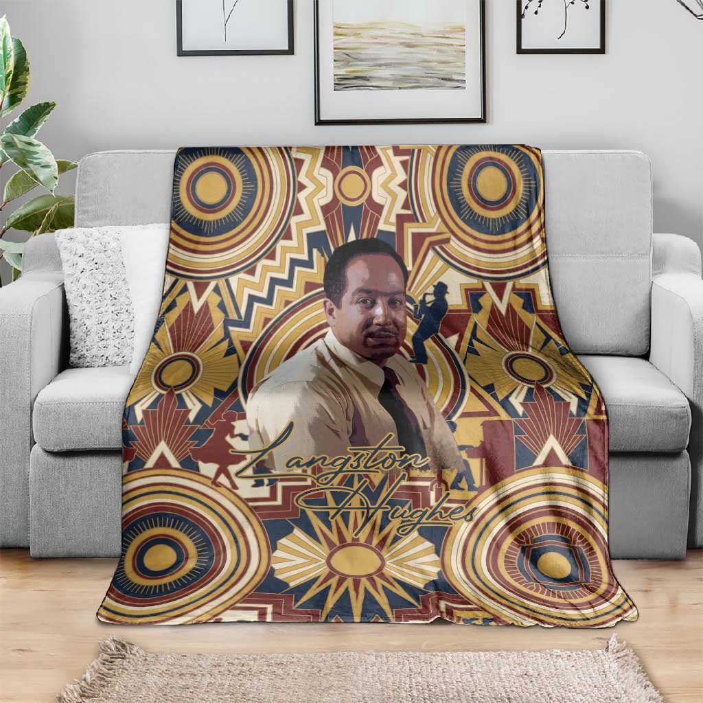 Langston Hughes Blanket Vibrant Jazz Age Pattern - Typewriter and Silhouettes Celebration of Harlem Renaissance - African Pride