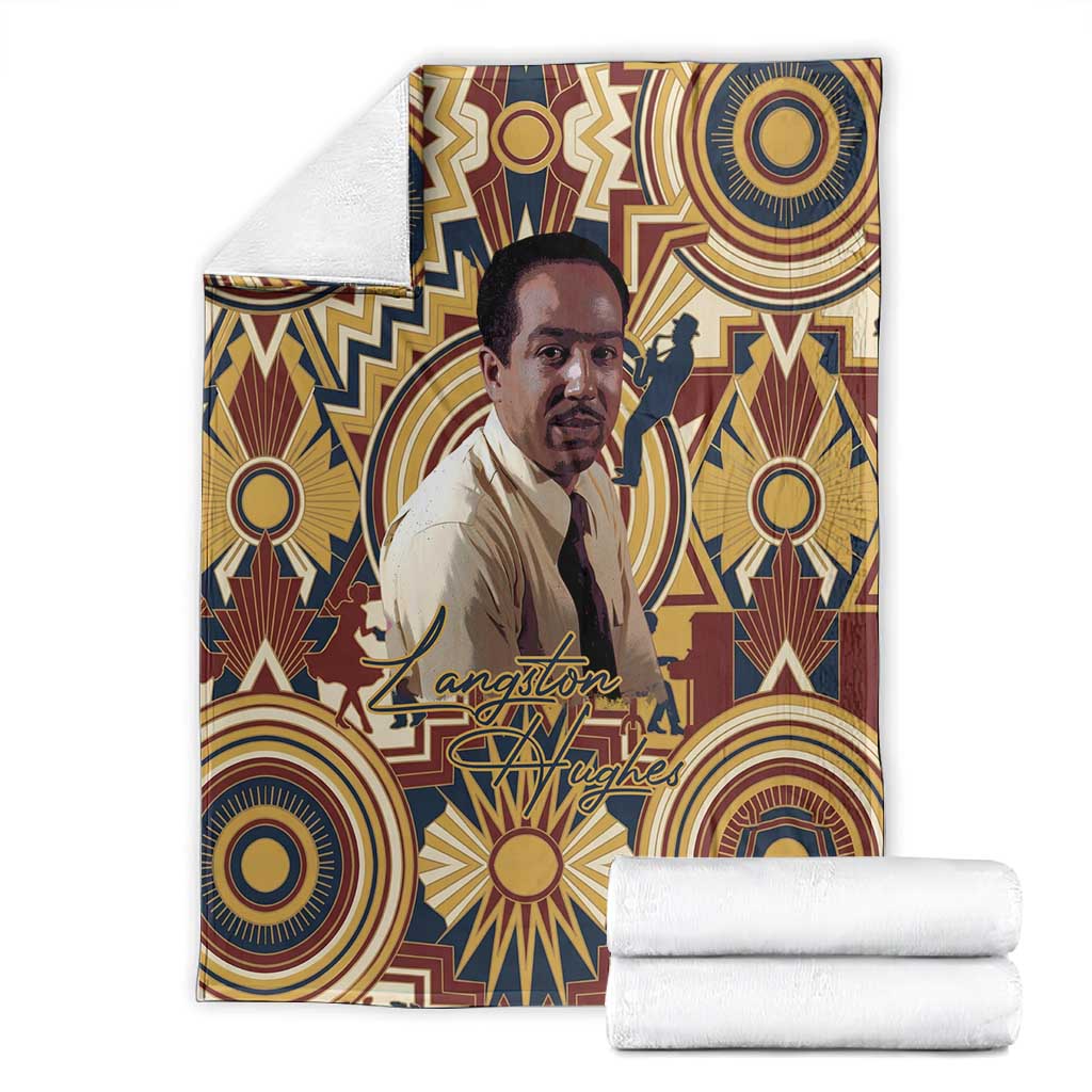 Langston Hughes Blanket Vibrant Jazz Age Pattern - Typewriter and Silhouettes Celebration of Harlem Renaissance - African Pride