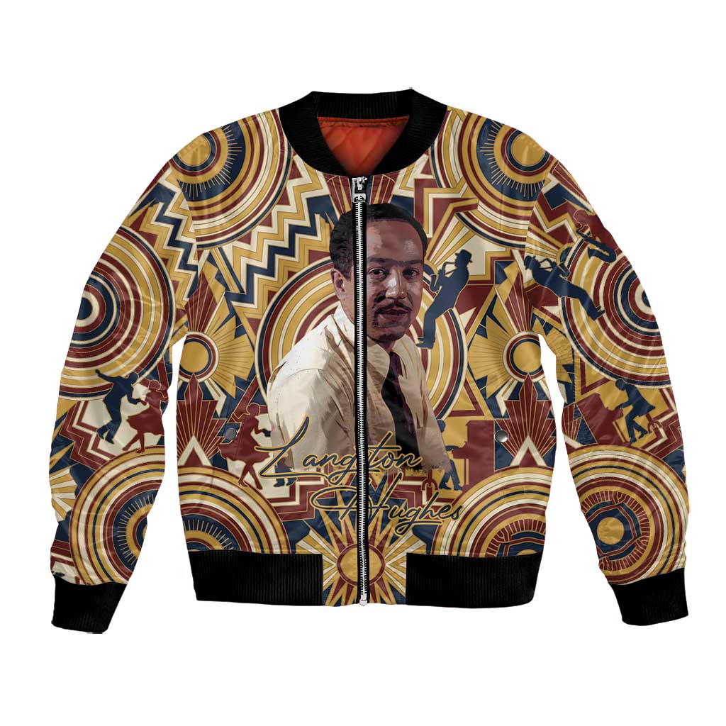 Langston Hughes Bomber Jacket Vibrant Jazz Age Pattern - Typewriter and Silhouettes Celebration of Harlem Renaissance - African Pride