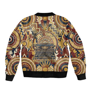 Langston Hughes Bomber Jacket Vibrant Jazz Age Pattern - Typewriter and Silhouettes Celebration of Harlem Renaissance - African Pride