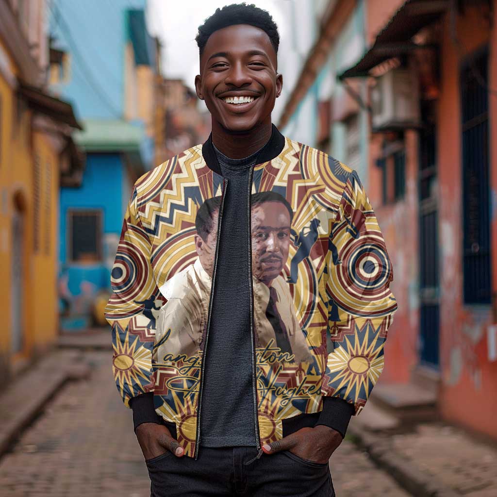 Langston Hughes Bomber Jacket Vibrant Jazz Age Pattern - Typewriter and Silhouettes Celebration of Harlem Renaissance - African Pride