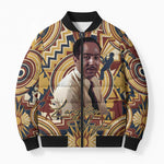 Langston Hughes Bomber Puffer Jacket Vibrant Jazz Age Pattern - Typewriter and Silhouettes Celebration of Harlem Renaissance - African Pride