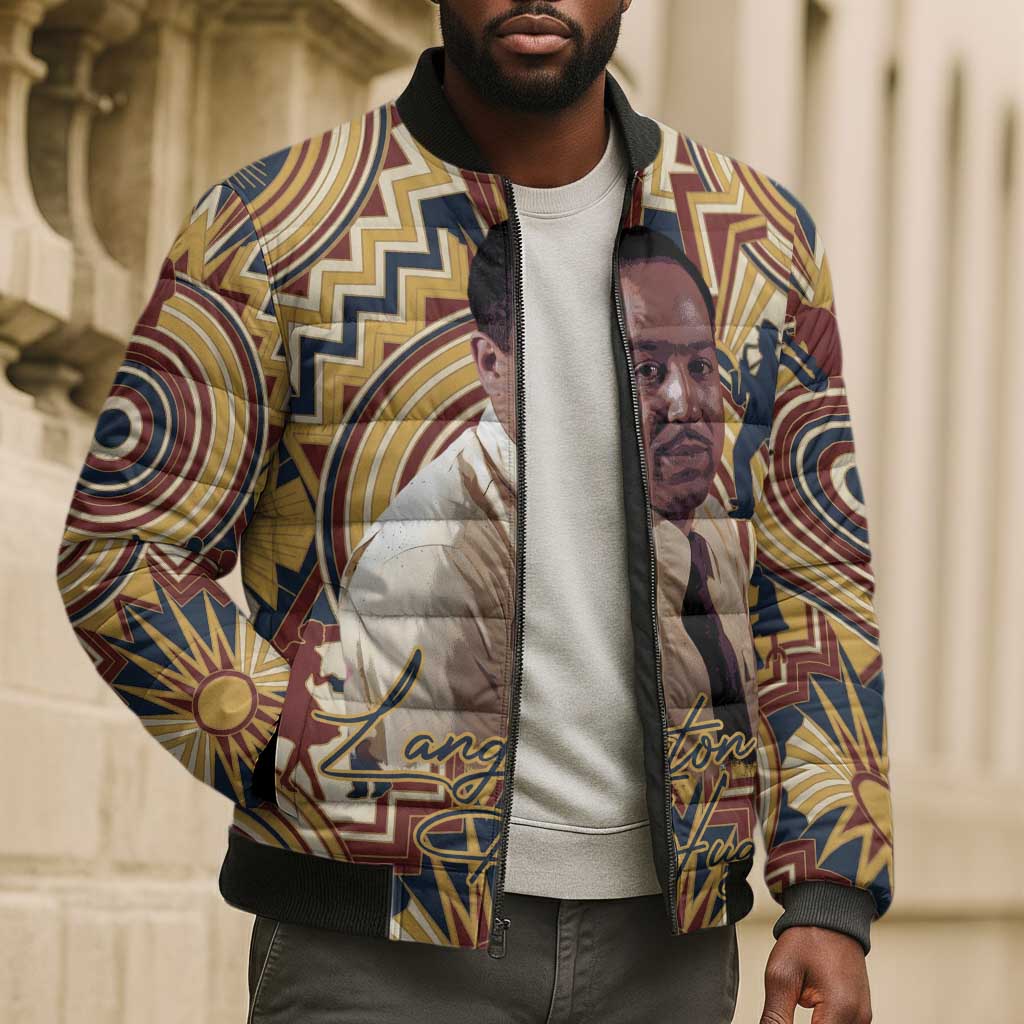 Langston Hughes Bomber Puffer Jacket Vibrant Jazz Age Pattern - Typewriter and Silhouettes Celebration of Harlem Renaissance - African Pride