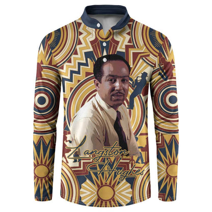 Langston Hughes Button Sweatshirt Vibrant Jazz Age Pattern - Typewriter and Silhouettes Celebration of Harlem Renaissance