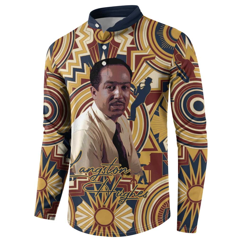 Langston Hughes Button Sweatshirt Vibrant Jazz Age Pattern - Typewriter and Silhouettes Celebration of Harlem Renaissance