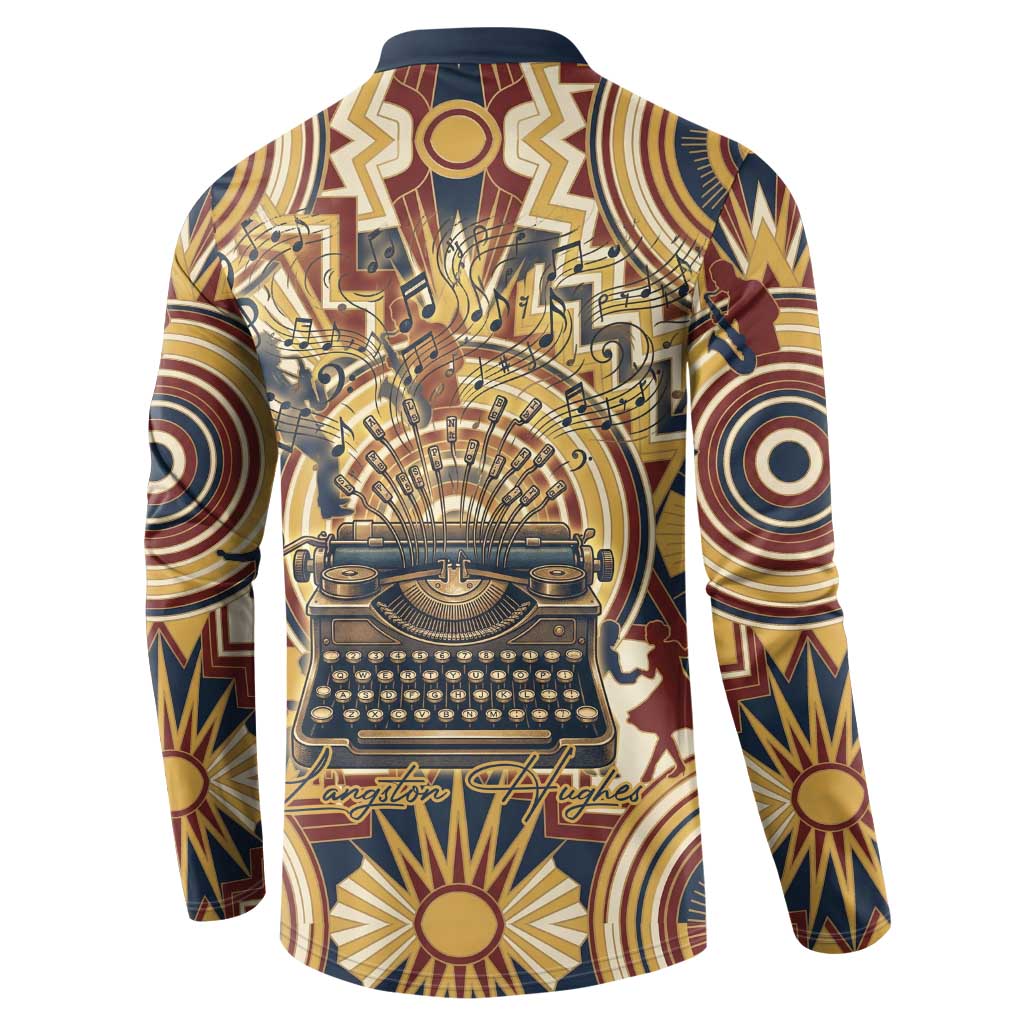 Langston Hughes Button Sweatshirt Vibrant Jazz Age Pattern - Typewriter and Silhouettes Celebration of Harlem Renaissance