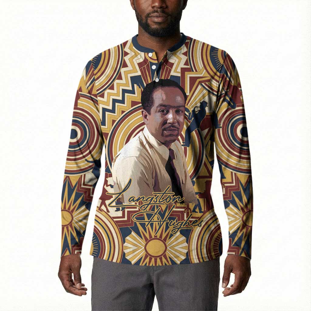 Langston Hughes Button Sweatshirt Vibrant Jazz Age Pattern - Typewriter and Silhouettes Celebration of Harlem Renaissance