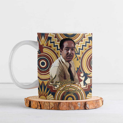 Langston Hughes Ceramic Mug Vibrant Jazz Age Pattern - Typewriter and Silhouettes Celebration of Harlem Renaissance - African Pride