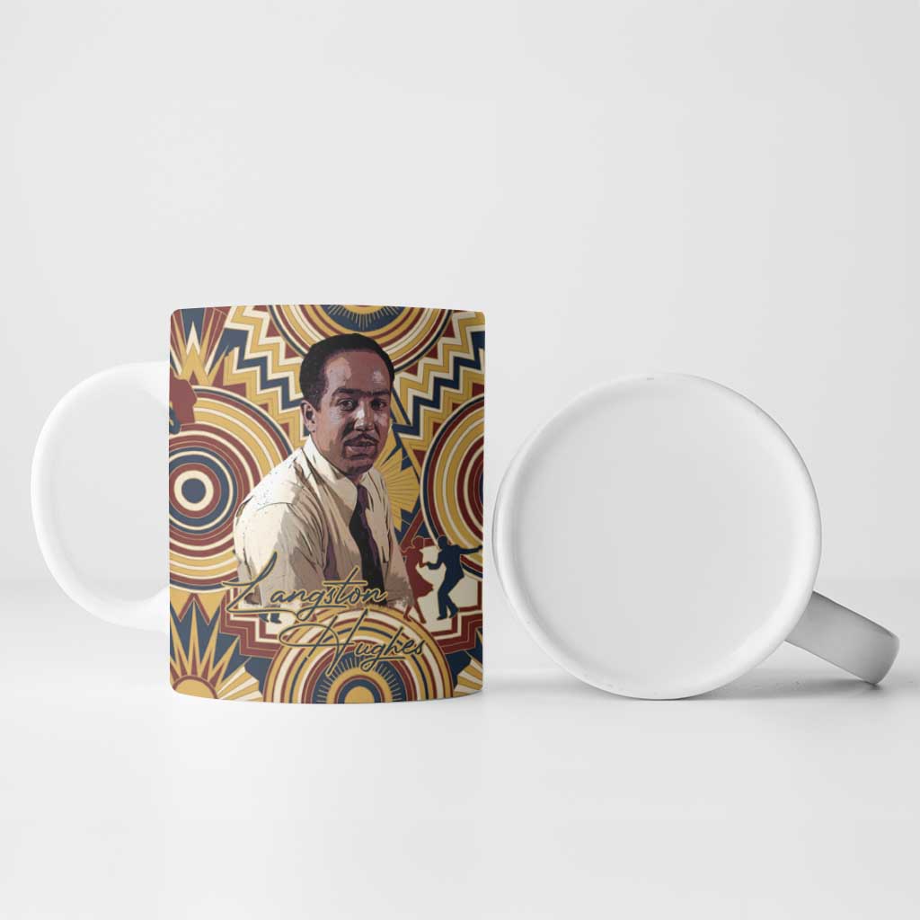 Langston Hughes Ceramic Mug Vibrant Jazz Age Pattern - Typewriter and Silhouettes Celebration of Harlem Renaissance - African Pride