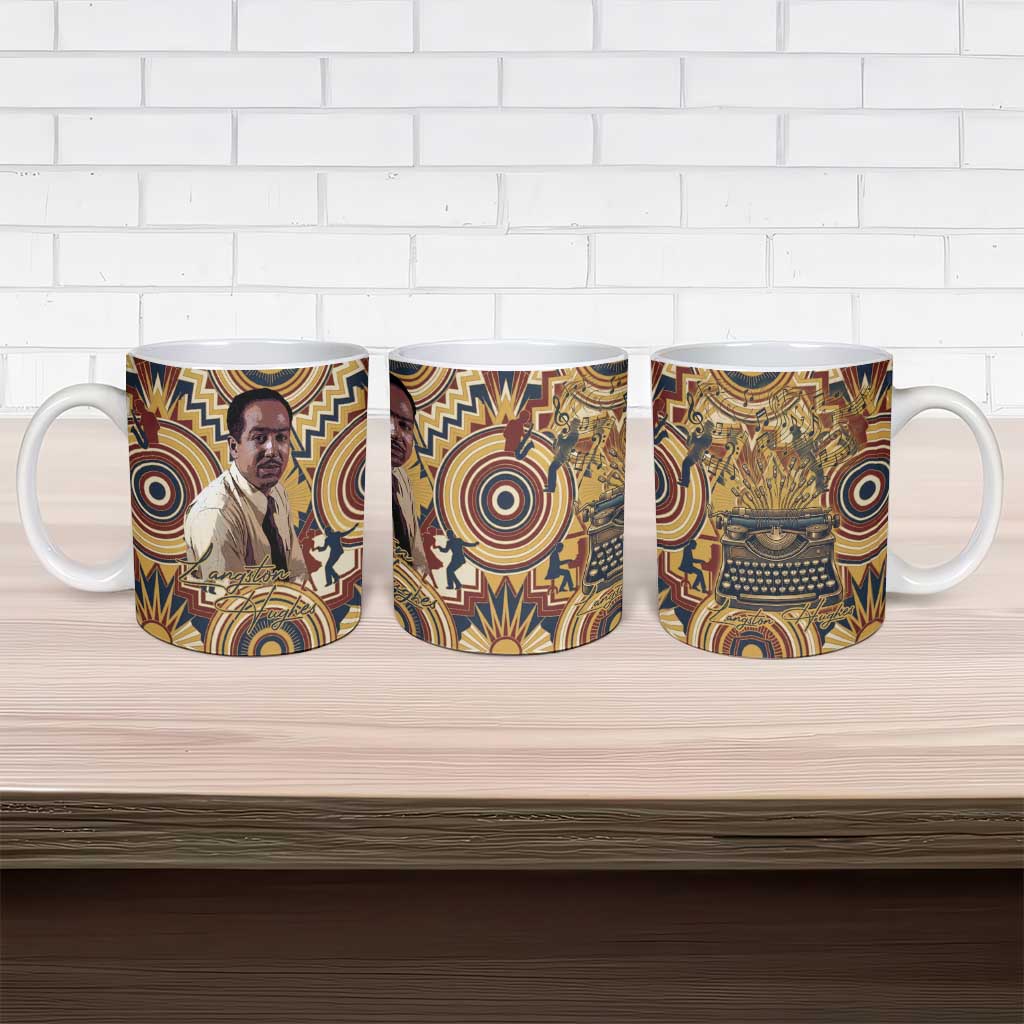 Langston Hughes Ceramic Mug Vibrant Jazz Age Pattern - Typewriter and Silhouettes Celebration of Harlem Renaissance - African Pride
