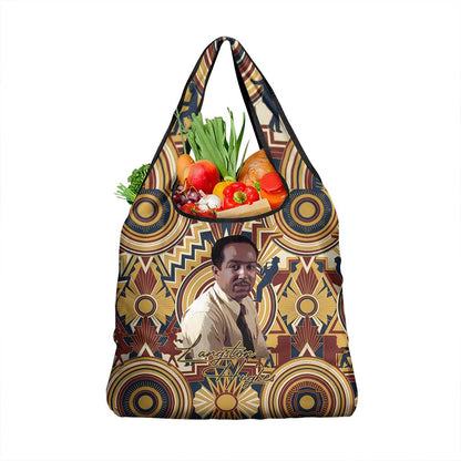 Langston Hughes Grocery Bag Vibrant Jazz Age Pattern - Typewriter and Silhouettes Celebration of Harlem Renaissance - African Pride