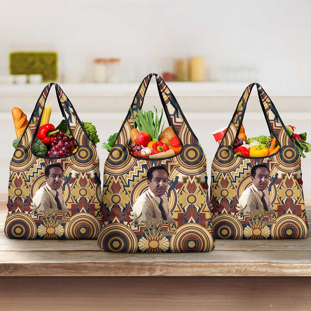 Langston Hughes Grocery Bag Vibrant Jazz Age Pattern - Typewriter and Silhouettes Celebration of Harlem Renaissance - African Pride