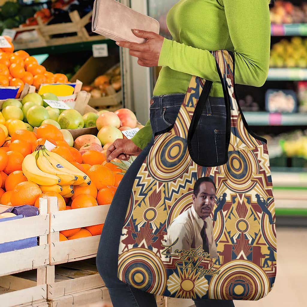 Langston Hughes Grocery Bag Vibrant Jazz Age Pattern - Typewriter and Silhouettes Celebration of Harlem Renaissance - African Pride