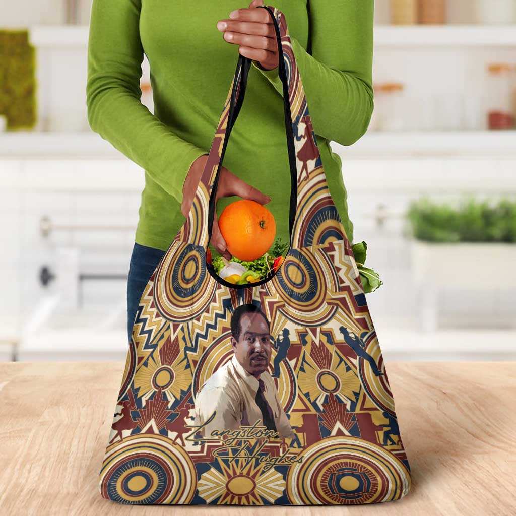 Langston Hughes Grocery Bag Vibrant Jazz Age Pattern - Typewriter and Silhouettes Celebration of Harlem Renaissance - African Pride