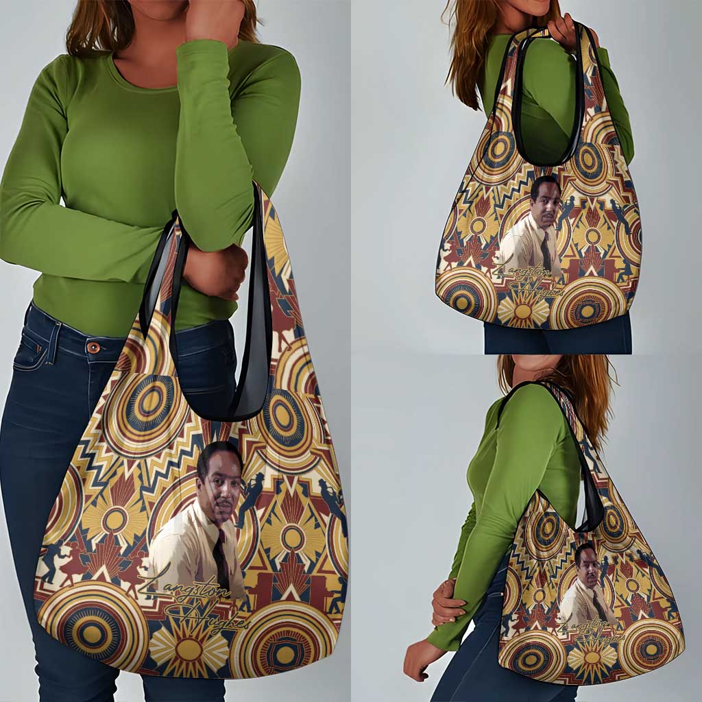 Langston Hughes Grocery Bag Vibrant Jazz Age Pattern - Typewriter and Silhouettes Celebration of Harlem Renaissance - African Pride