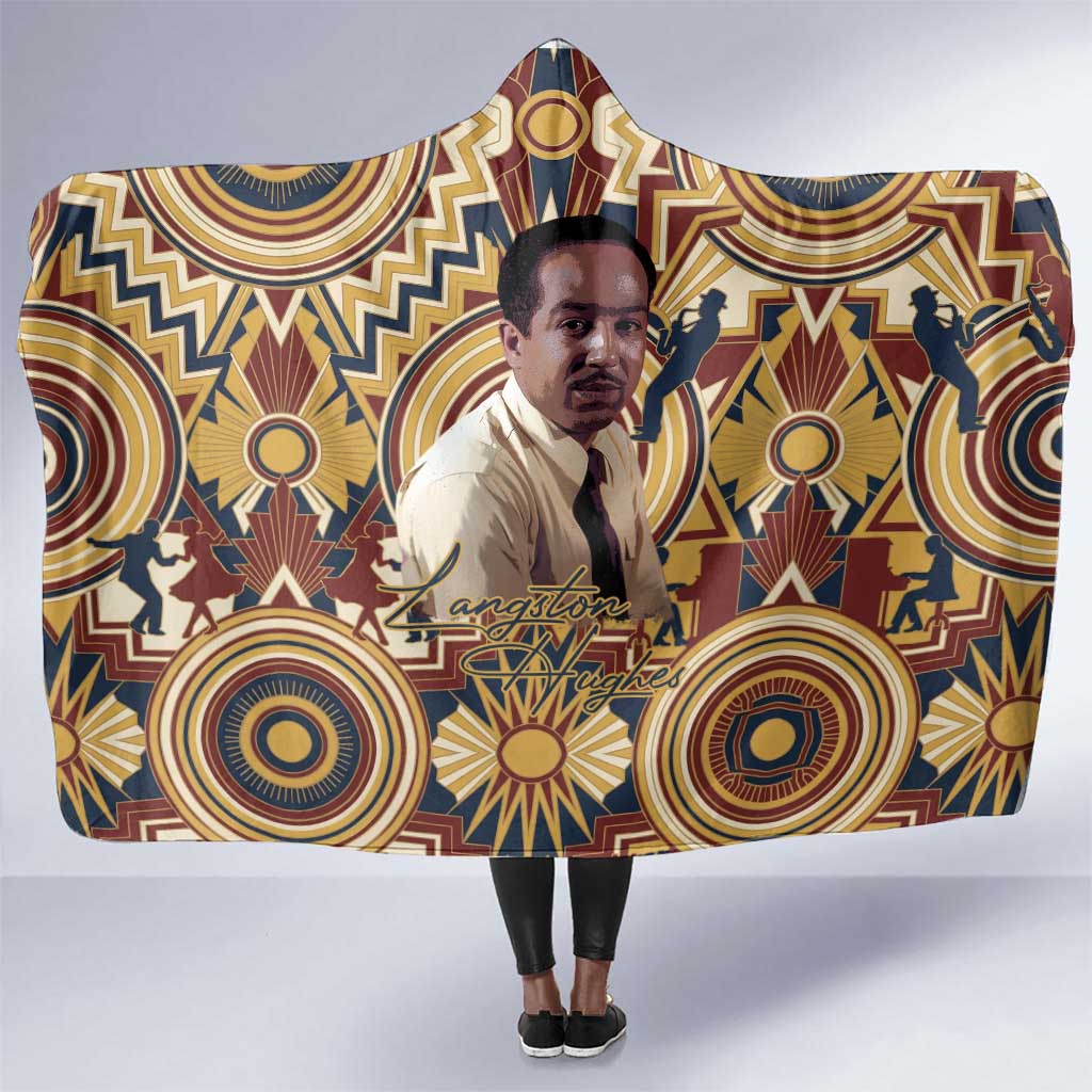 Langston Hughes Hooded Blanket Vibrant Jazz Age Pattern - Typewriter and Silhouettes Celebration of Harlem Renaissance - African Pride