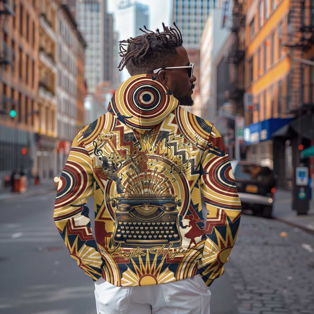 Langston Hughes Hoodie Vibrant Jazz Age Pattern - Typewriter and Silhouettes Celebration of Harlem Renaissance - African Pride