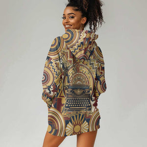 Langston Hughes Hoodie Dress Vibrant Jazz Age Pattern - Typewriter and Silhouettes Celebration of Harlem Renaissance - African Pride