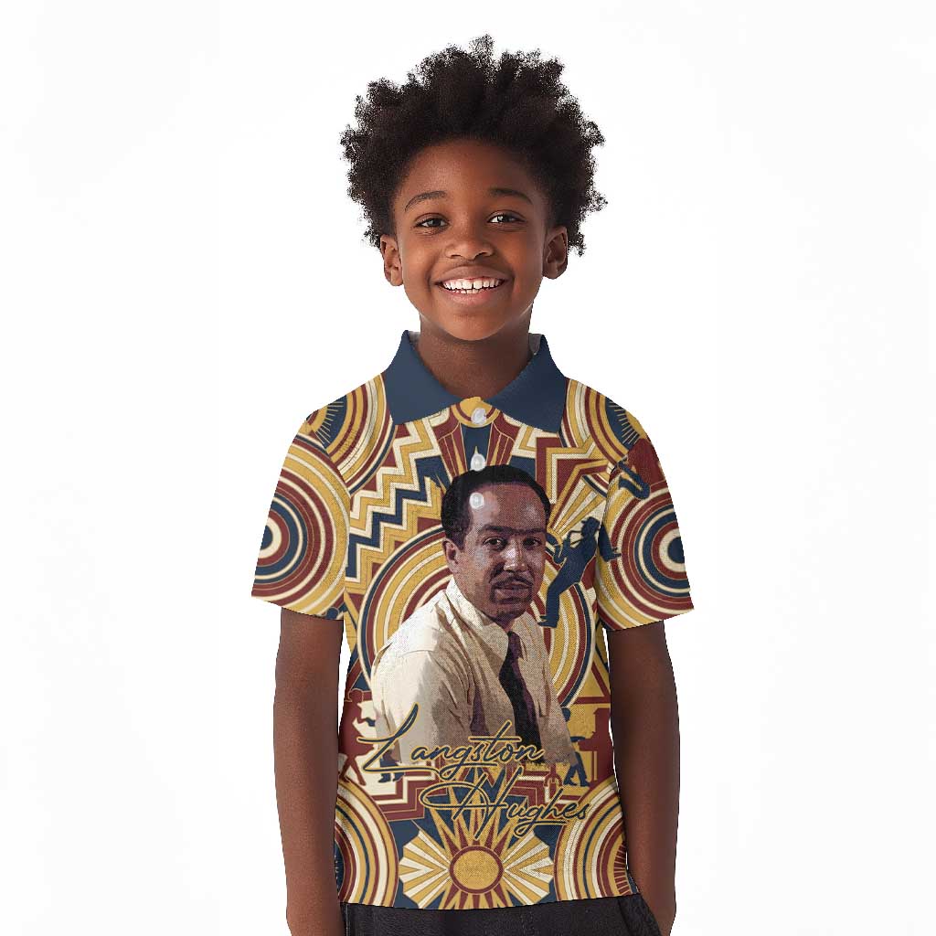Langston Hughes Kid Polo Shirt Vibrant Jazz Age Pattern - Typewriter and Silhouettes Celebration of Harlem Renaissance - African Pride