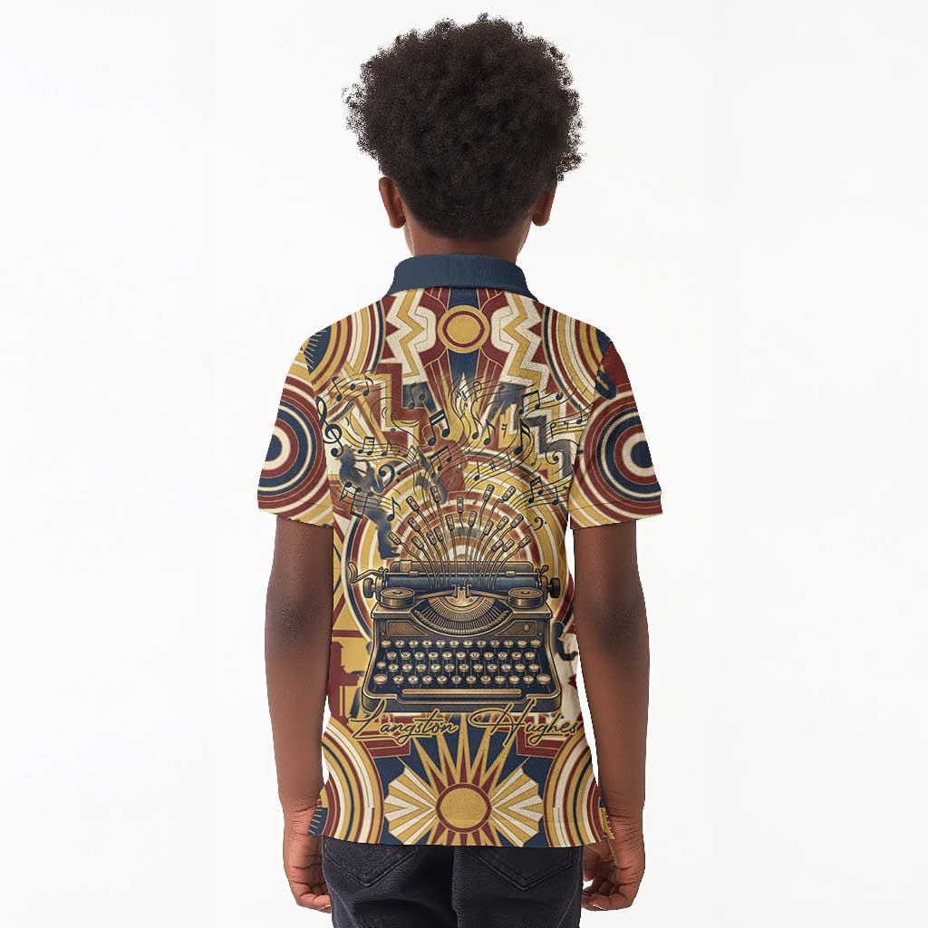 Langston Hughes Kid Polo Shirt Vibrant Jazz Age Pattern - Typewriter and Silhouettes Celebration of Harlem Renaissance - African Pride