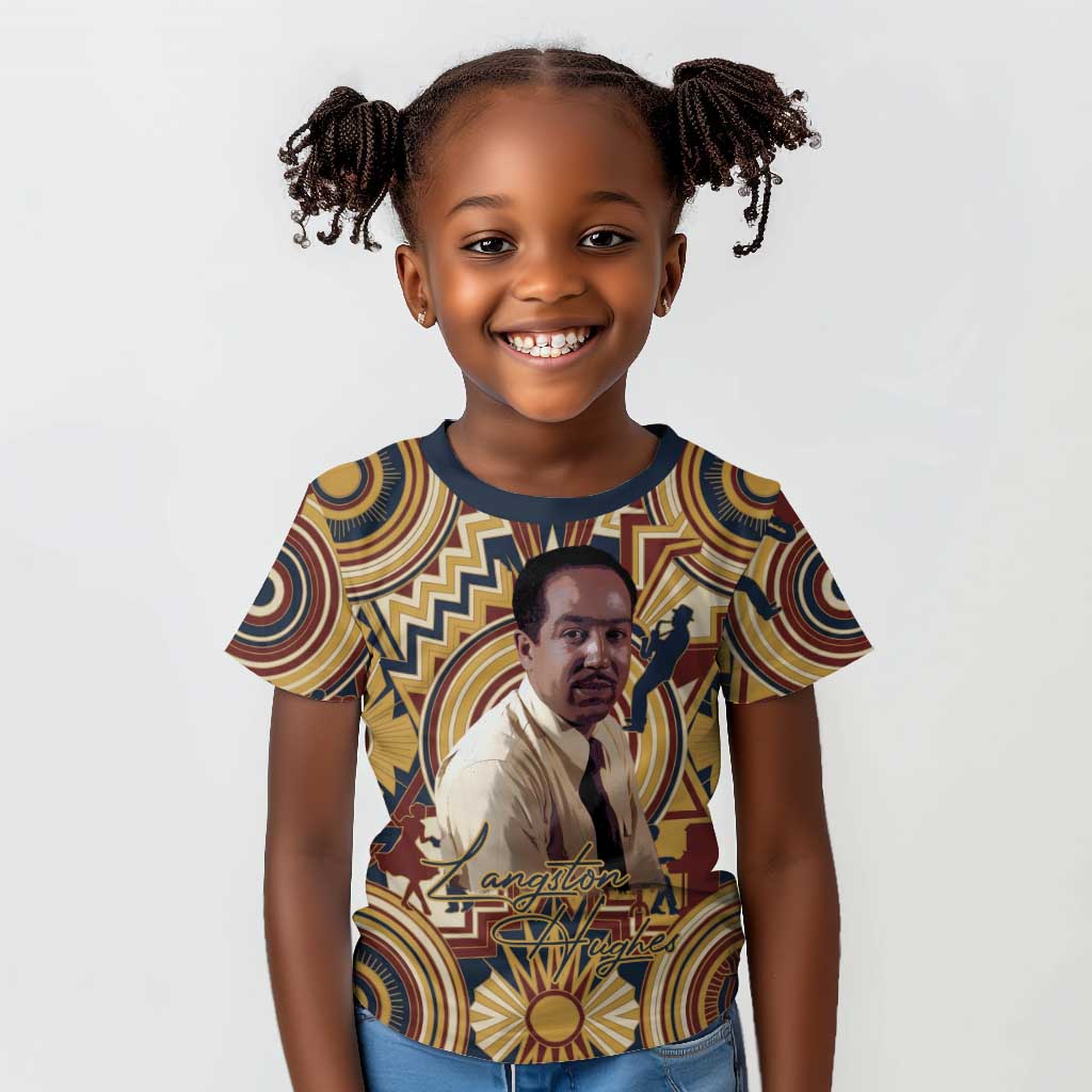 Langston Hughes Kid T shirt Vibrant Jazz Age Pattern - Typewriter and Silhouettes Celebration of Harlem Renaissance - African Pride