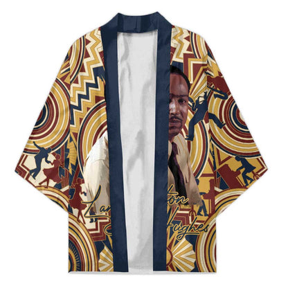 Langston Hughes Kimono Vibrant Jazz Age Pattern - Typewriter and Silhouettes Celebration of Harlem Renaissance - African Pride