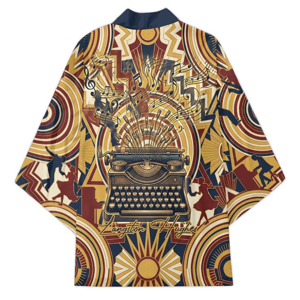 Langston Hughes Kimono Vibrant Jazz Age Pattern - Typewriter and Silhouettes Celebration of Harlem Renaissance - African Pride