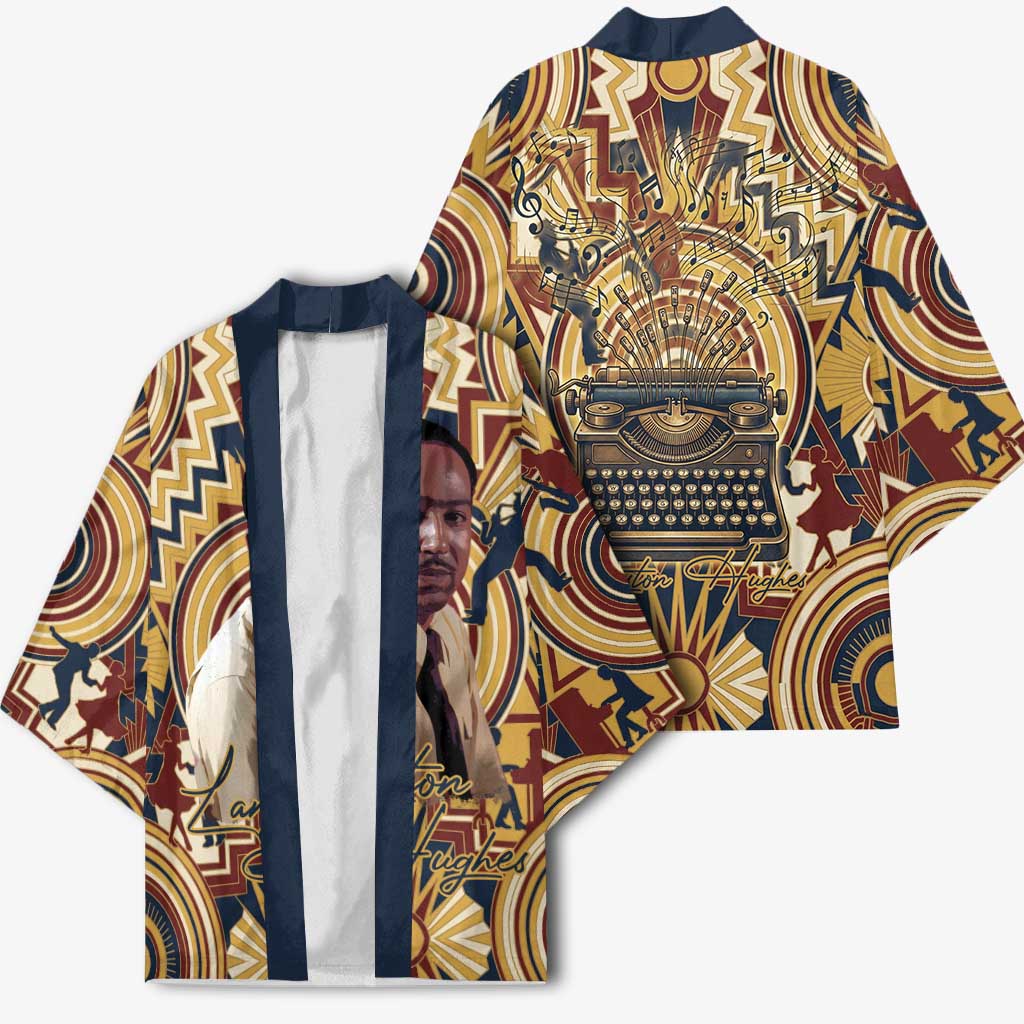 Langston Hughes Kimono Vibrant Jazz Age Pattern - Typewriter and Silhouettes Celebration of Harlem Renaissance - African Pride