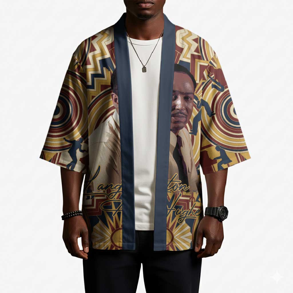 Langston Hughes Kimono Vibrant Jazz Age Pattern - Typewriter and Silhouettes Celebration of Harlem Renaissance - African Pride
