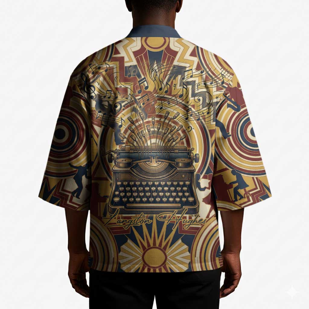 Langston Hughes Kimono Vibrant Jazz Age Pattern - Typewriter and Silhouettes Celebration of Harlem Renaissance - African Pride
