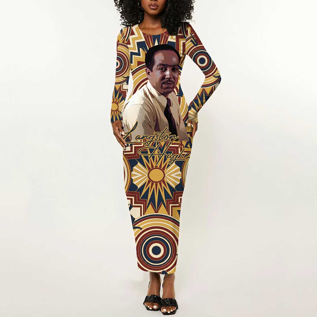 Langston Hughes Long Sleeve Bodycon Dress Vibrant Jazz Age Pattern - Typewriter and Silhouettes Celebration of Harlem Renaissance - African Pride