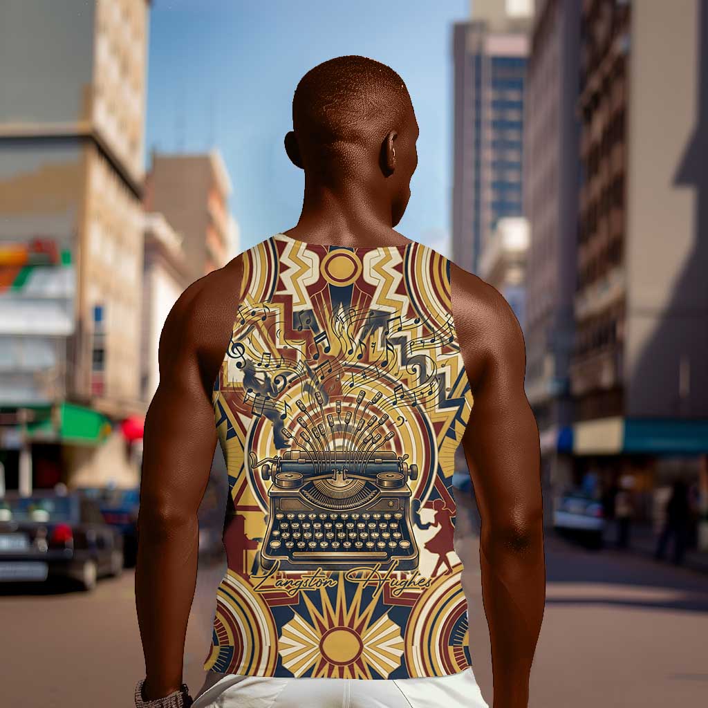 Langston Hughes Men Tank Top Vibrant Jazz Age Pattern - Typewriter and Silhouettes Celebration of Harlem Renaissance - African Pride