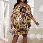 Langston Hughes Off Shoulder Short Dress Vibrant Jazz Age Pattern - Typewriter and Silhouettes Celebration of Harlem Renaissance - African Pride